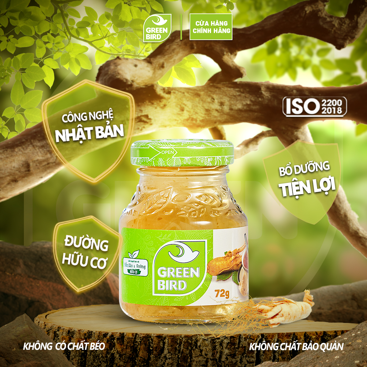 Nước Yến Và Sâm Lát Green Bird Tăng Sức Đề Kháng Hũ 72g