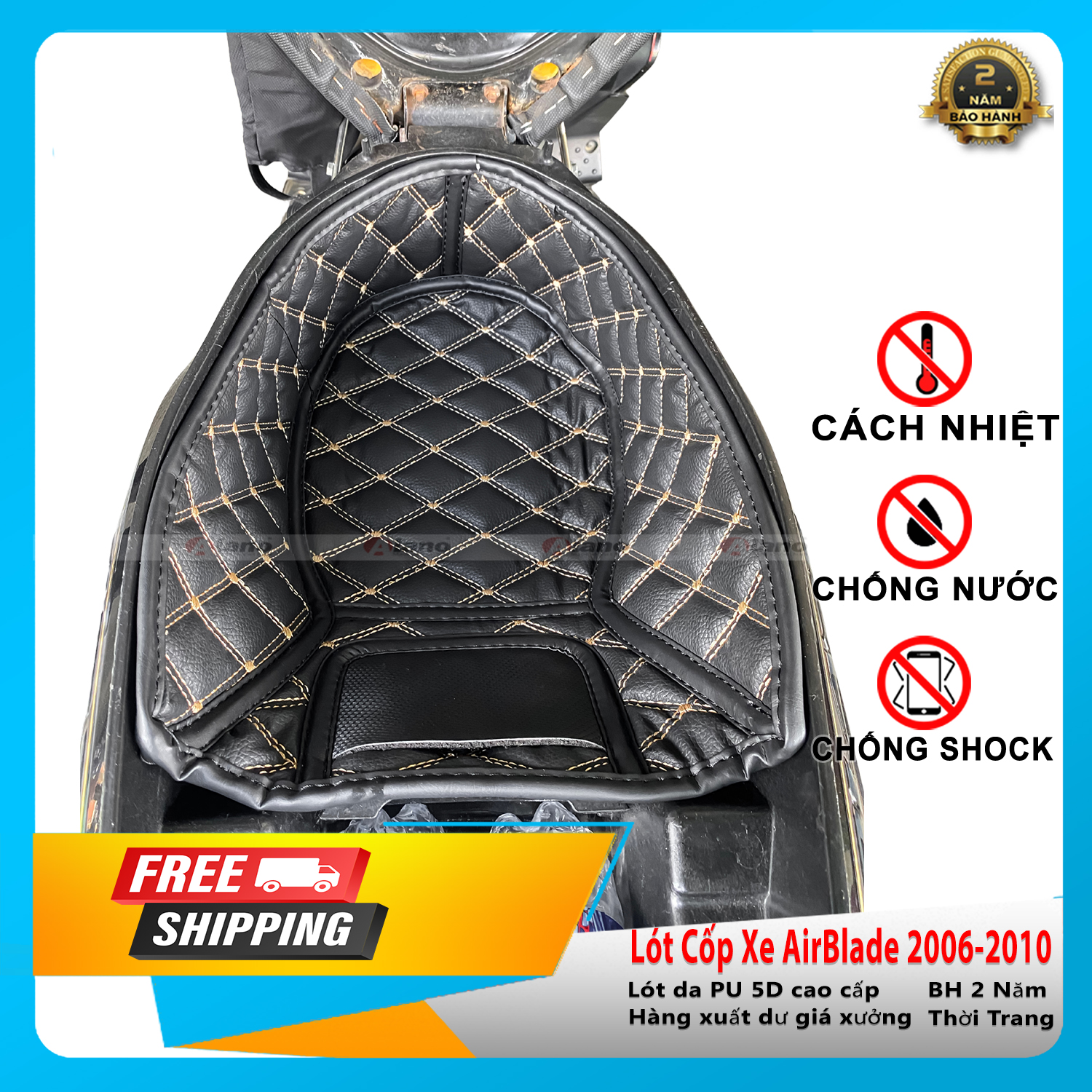 Lót Cốp Alano Xe AirBlade 2016-2022 Da Cao Cấp Cách Nhiệt, Chống Sốc, Chống Nước, Giữ Vệ Sinh Cho Vật Dụng Trong Cốp Xe, Dành Cho Mọi Đời Xe, Màu Da Đen, Da Kem Sang Trọng