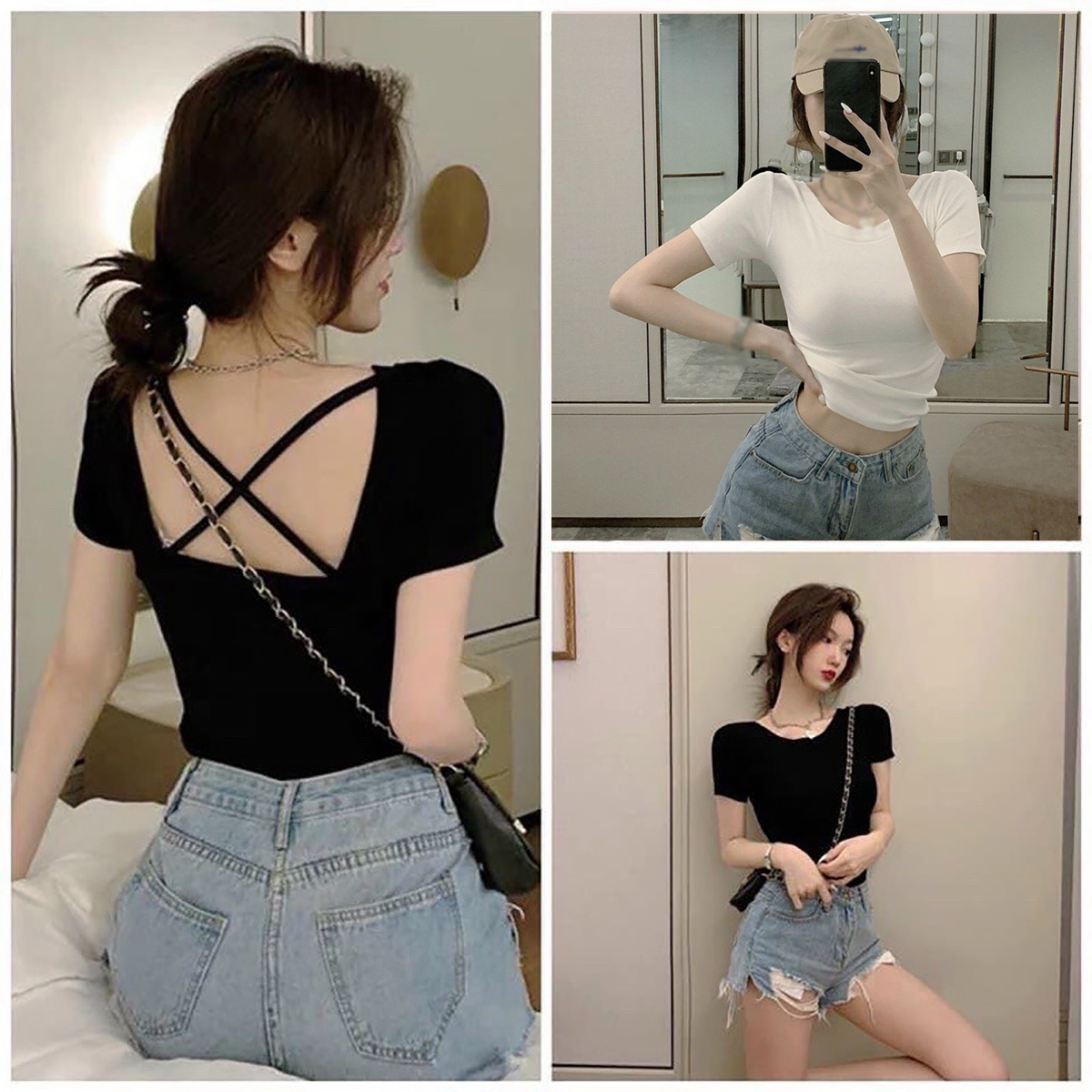 Áo croptop cổ tròn chéo dây lưng thời trang XIXO cao cấp - mã ATN0042