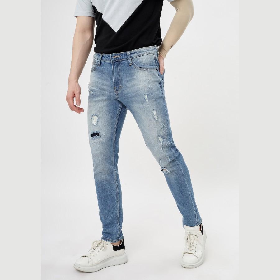 Quần jean dài nam cao cấp xanh denim MRC 0175 chất cotton cao cấp, form ôm vừa vặn, tôn dáng, trẻ trung - CUONG STORE