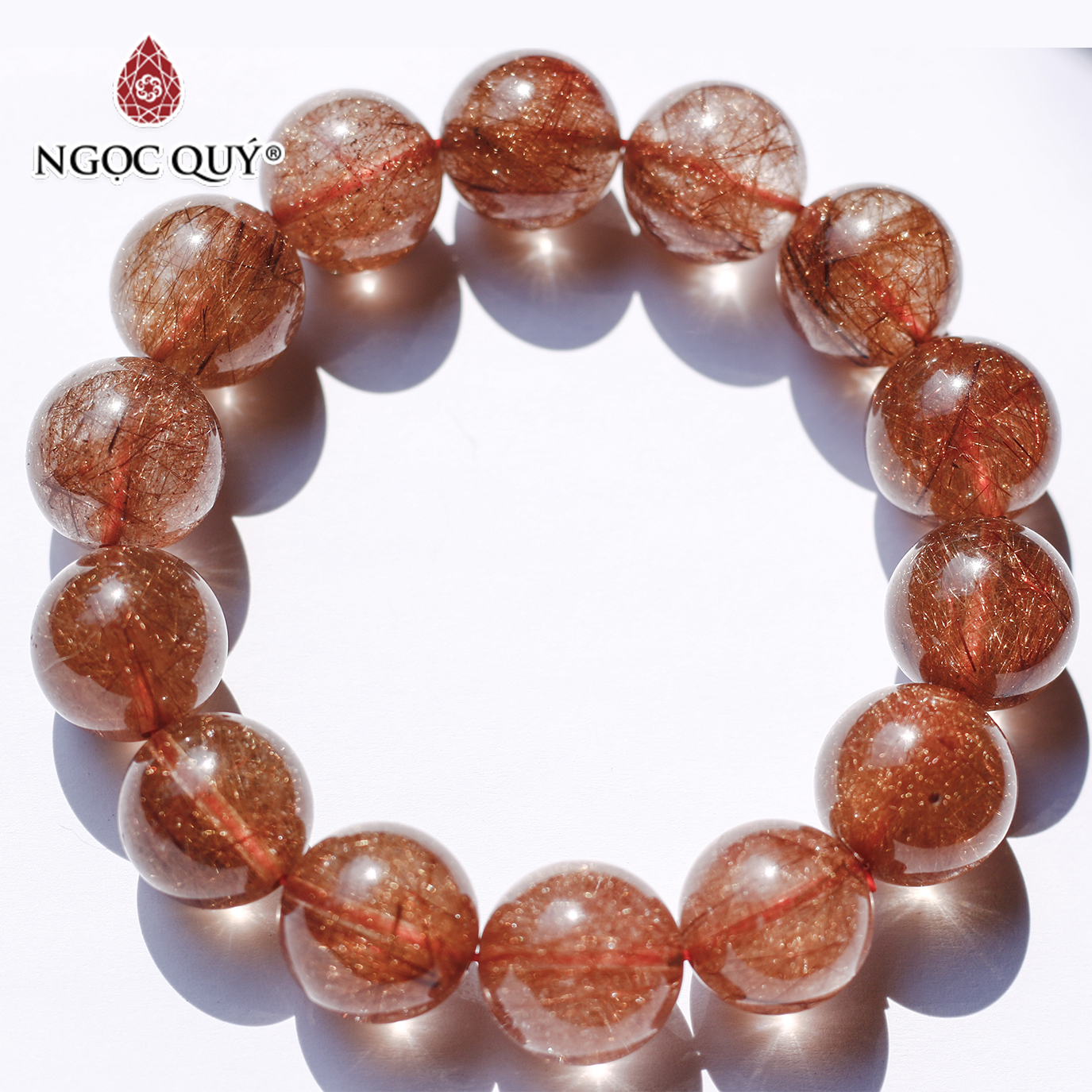 Vòng thạch anh tóc đỏ cam size hạt 15mm mệnh hỏa, thổ - Ngọc Quý Gemstones