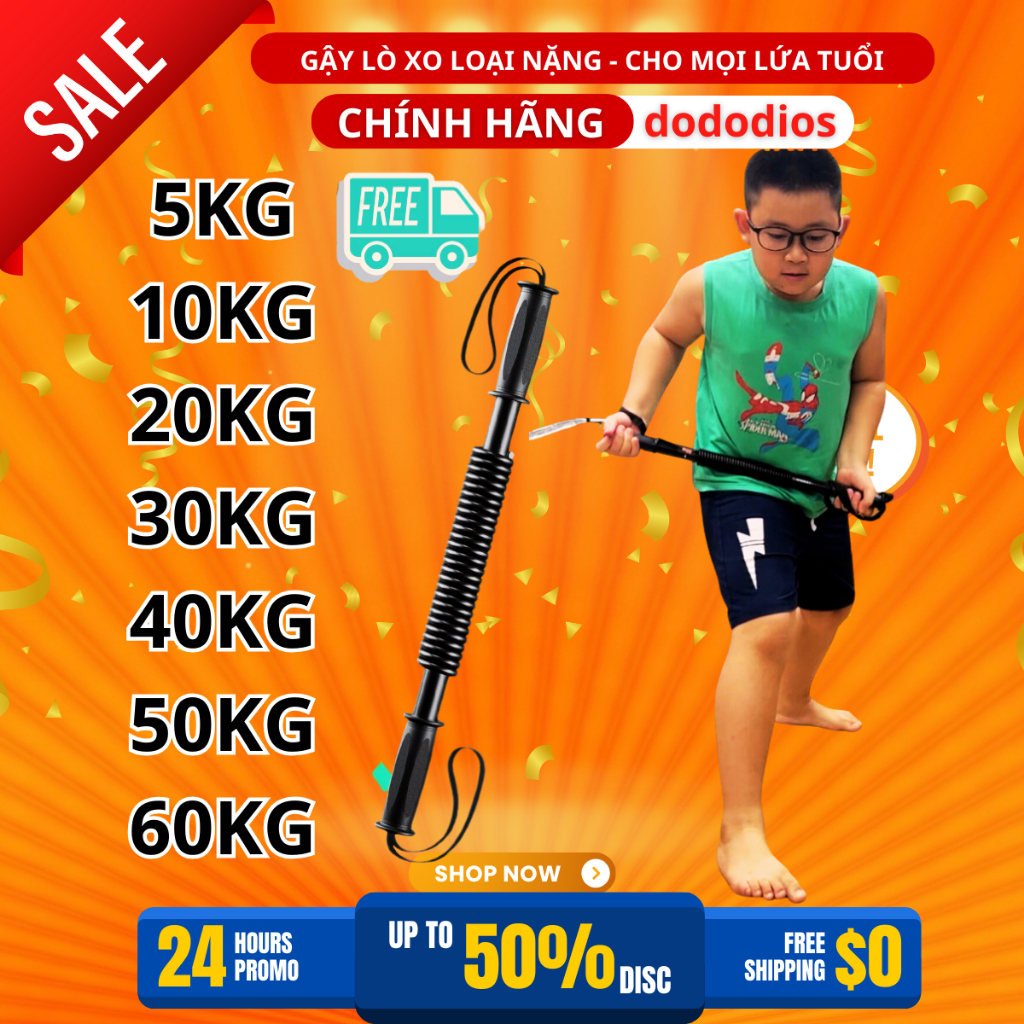 gậy lò xo 5kg - thanh lò xo 60kg 50kg 40kg 30kg 20kg 10kg 7kg 9kg - dụng cụ tập cơ tay tại nhà - Hãng dododios - Chỉ 1 kìm bóp tay ECO