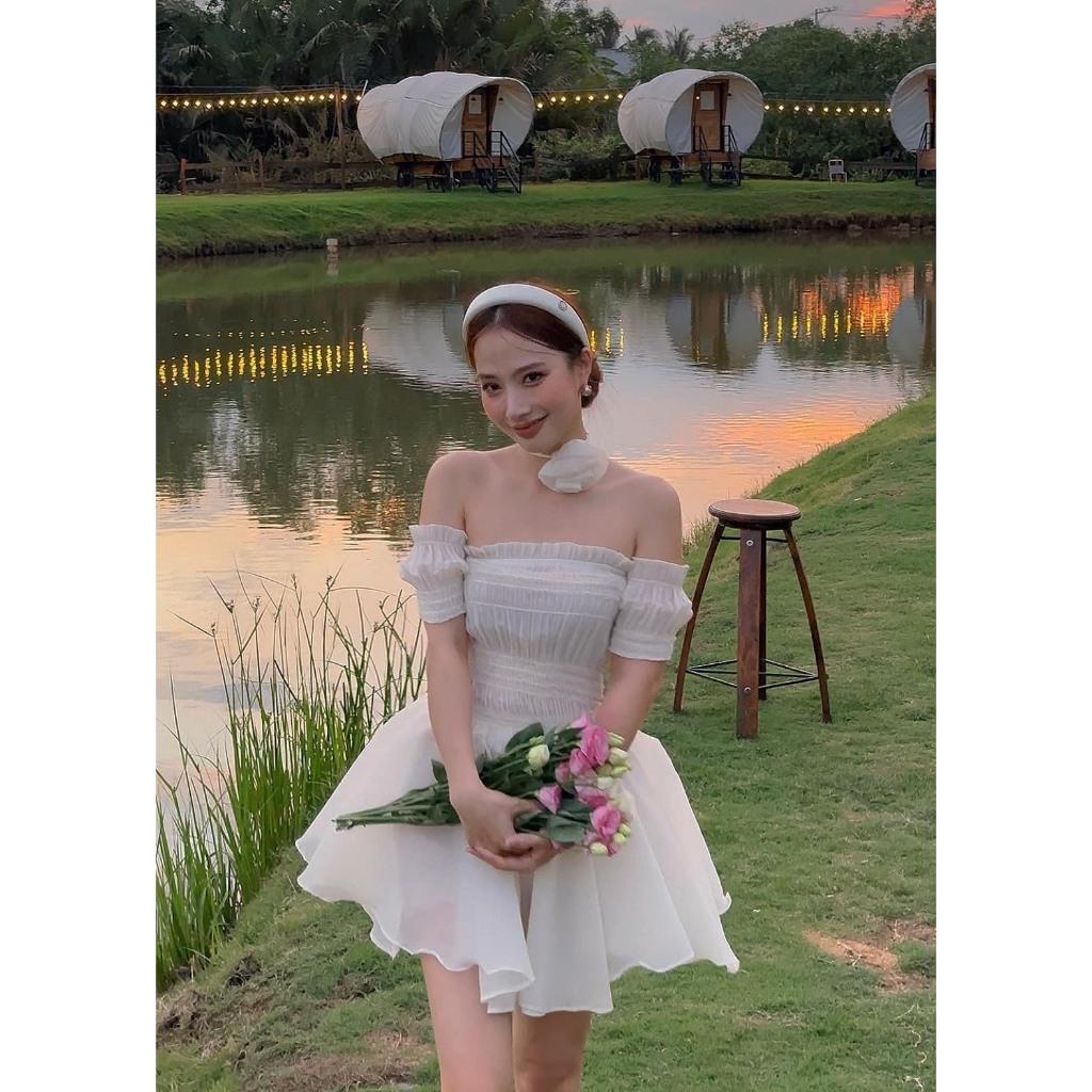 Đầm tiểu thư, Đầm babydoll nhún eo xòe chất tơ cực đẹp Trendy Clothing