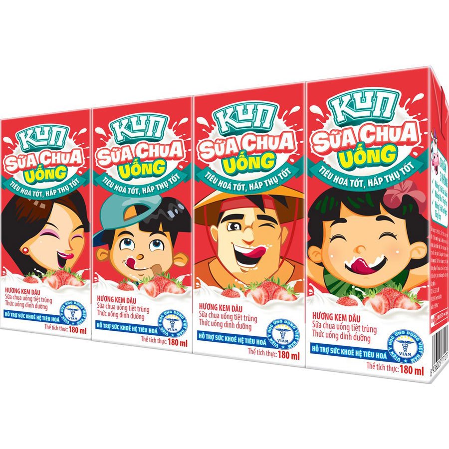 Thùng 48 hộp sữa chua uống hương kem dâu Kun 180ml