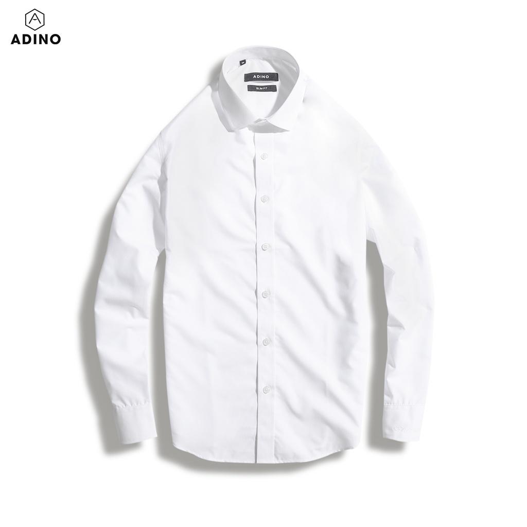 Hình ảnh Áo sơ mi nam dài tay ADINO màu trắng kem vải nến lụa sợi sồi modal dáng công sở slimfit hơi ôm trẻ trung S300