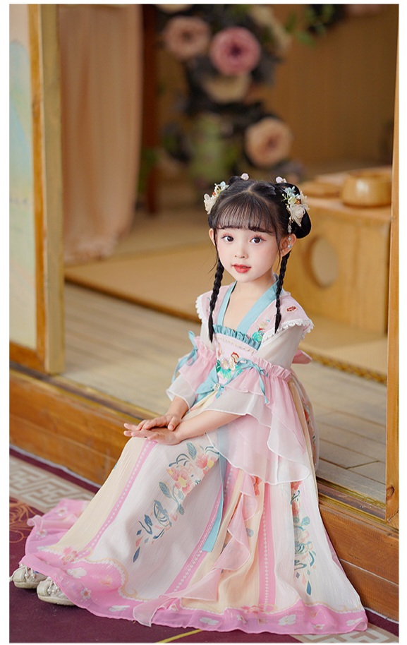 Đầm váy công chúa cổ trang hanfu thêu hoa cho bé gái diện lễ tết trung thu đẹp size 100-160kg hàng Quảng Châu