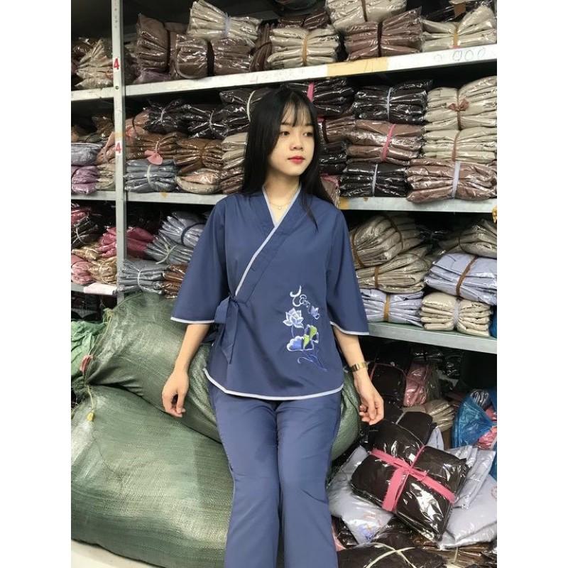 Đồ Lam Đi Chùa Pháp Phục Phật Giáo xéo nhật nơ thêu sen