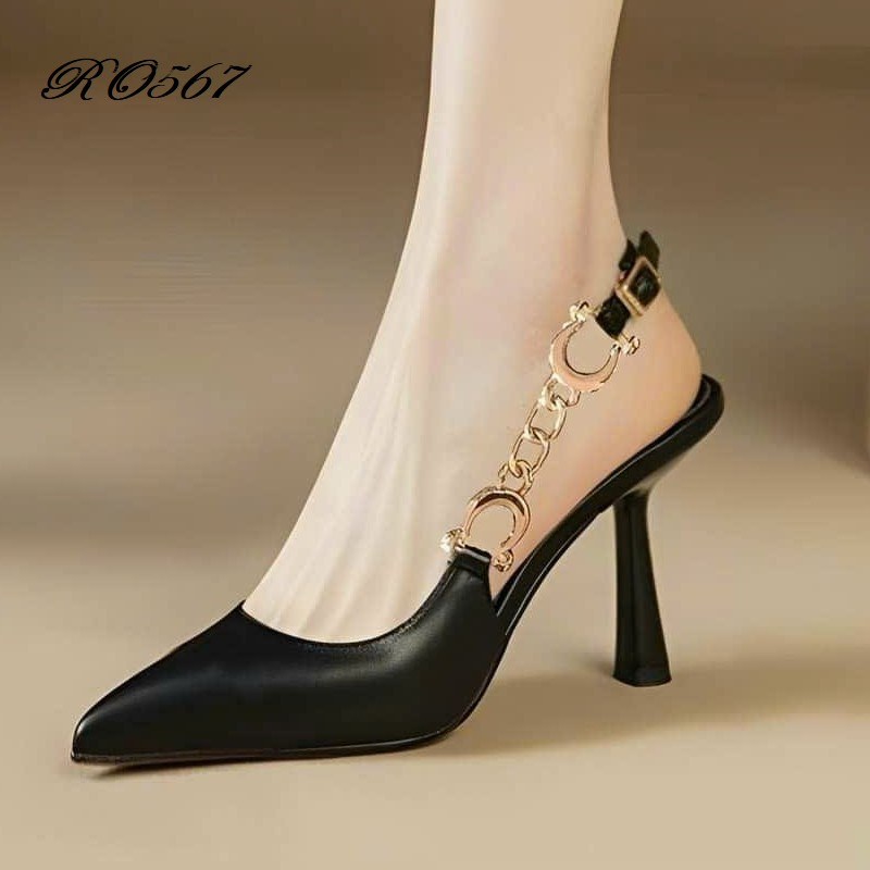 Giày sandal nữ cao gót 8 phân hàng hiệu rosata đẹp hai màu đen trắng ro567