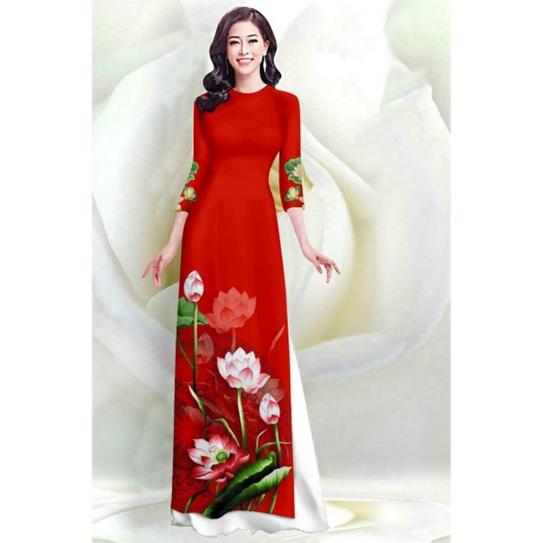 SÉT ÁO DÀI TRUYỀN THỐNG IN HOA SEN + QUẦN DÀI