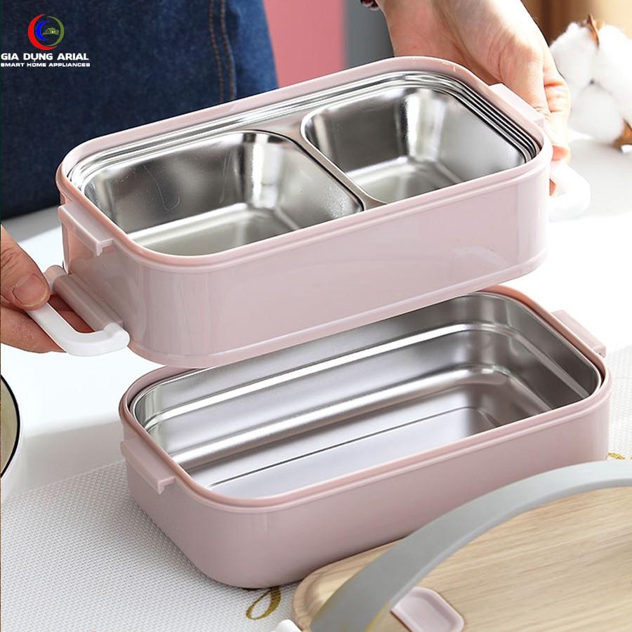 Hộp Đựng Cơm Và Thức Ăn 2 Tầng Kèm Túi Và Bộ Đũa Thía Inox Có Hộp Đựng