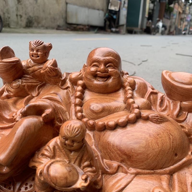 Tượng phật di lặc ngũ phúc ngồi gỗ hương liền khối ngang 30 - 40 - 50 - 60, trang trí phòng khách, phòng làm việc, tủ