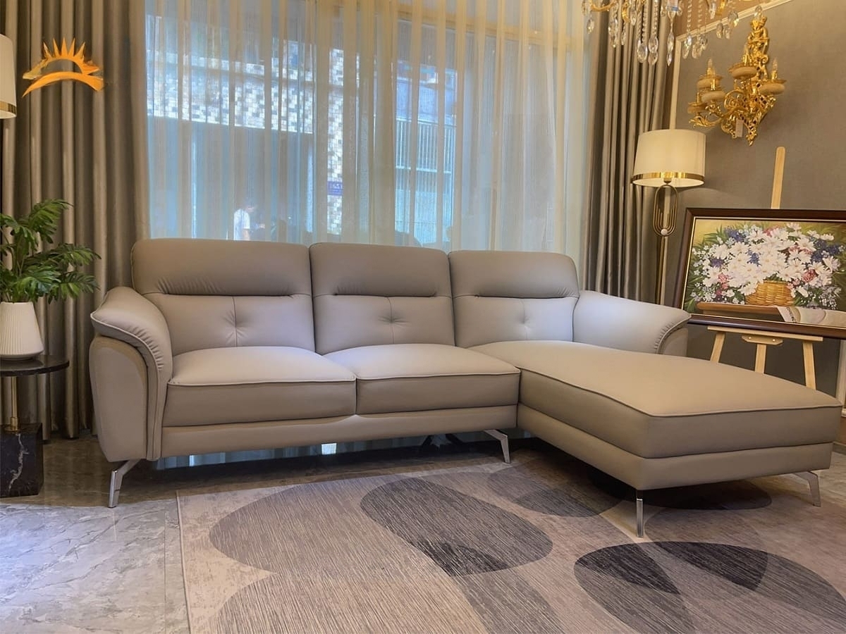 Sofa góc L da bò Italy Juno sofa màu xám SFLCT06 2m6 x 1m6 hàng cao cấp chuẩn da bò nhập khẩu Ý