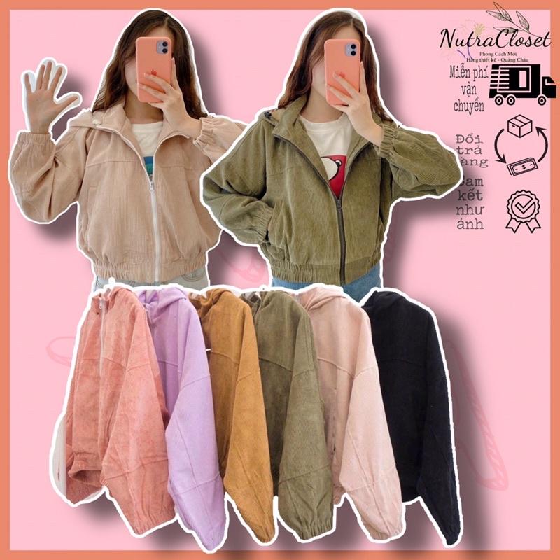 Áo khoác lửng croptop kaki nhung gân tay phồng unisex ulzzang nam nữ AK836