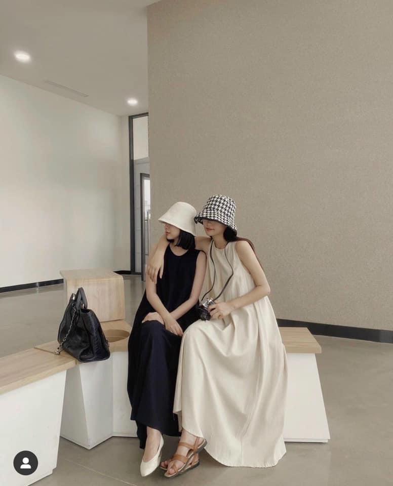 Váy suông nữ - đầm suông sát nách dáng dài 3 màu chất đũi