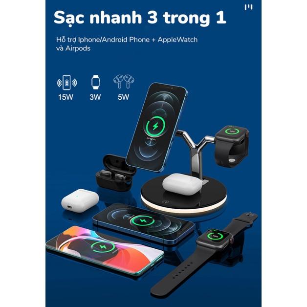 Đế Sạc Không Dây 3in1 Kiêm Đèn Ngủ Thông Minh - Home and Garden