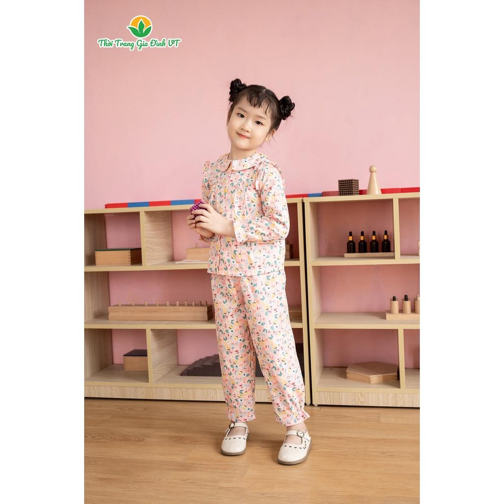 Bộ cotton mặc nhà quần dài, áo dài cổ sen bé gái B70.2105 - Thời Trang Gia Đình VT