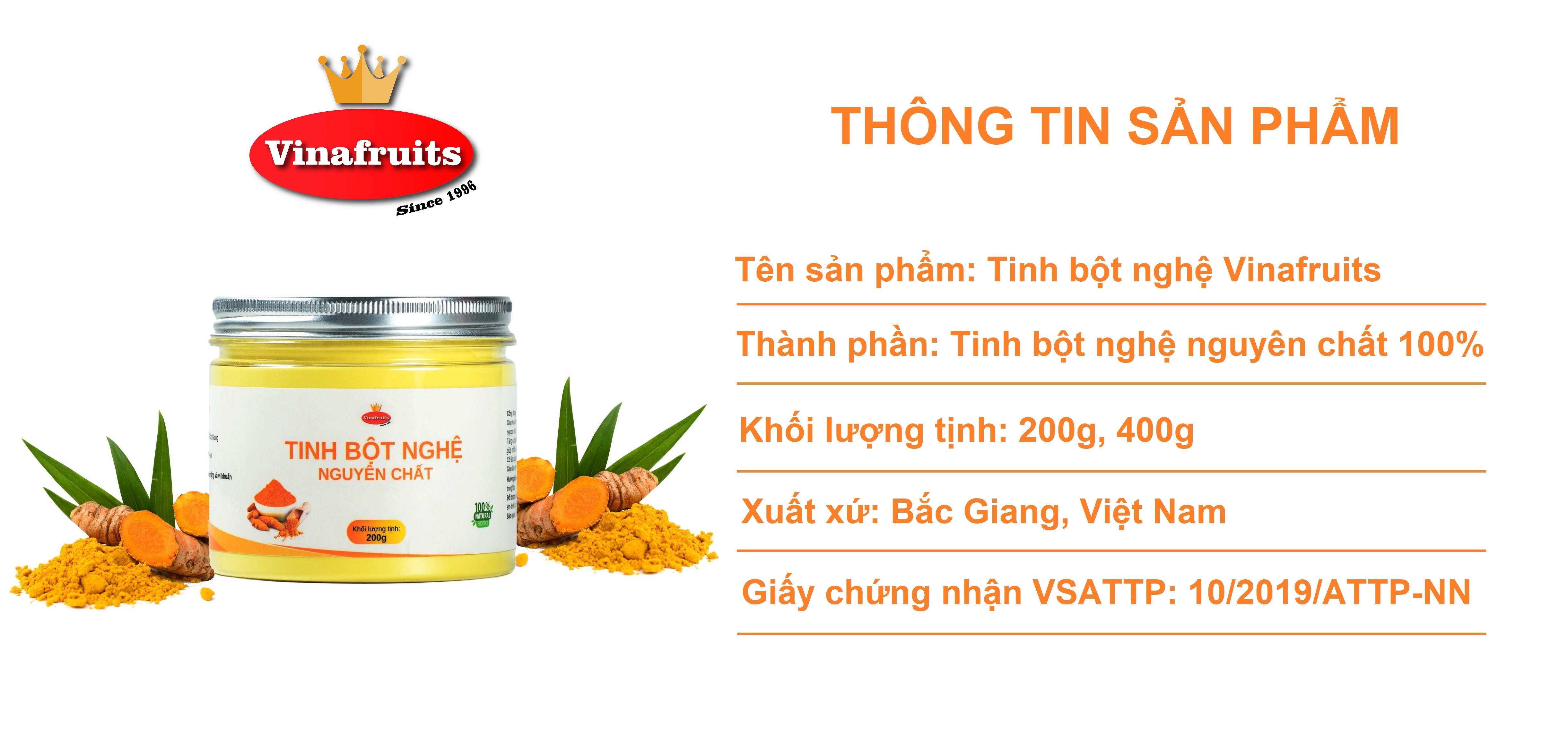 Tinh bột nghệ nguyên chất Vinafruits