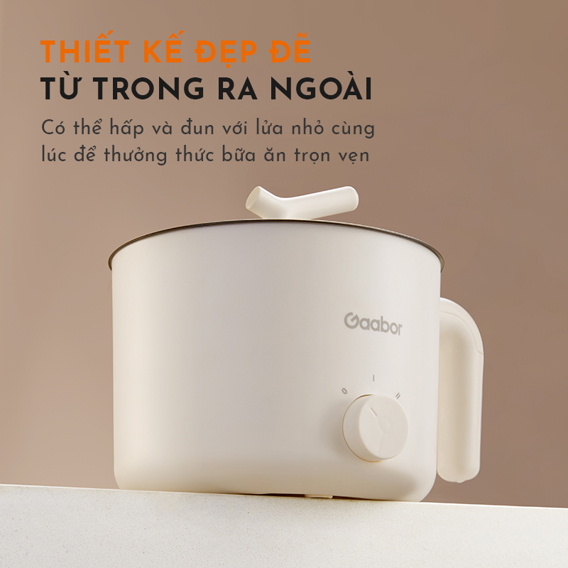 Nồi điện đa năng dung tích 1,5L GAABOR GR-N15A phủ lớp chống dính, công suất 600W, điều khiển 2 mức nhiệt - Hàng chính hãng.