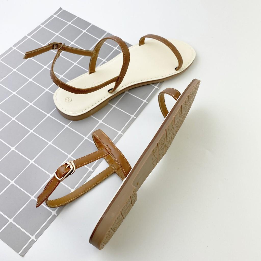 Giày sandal đế bệt HISHOO mũi tròn phối dây mảnh 1 cm có bigsize S005