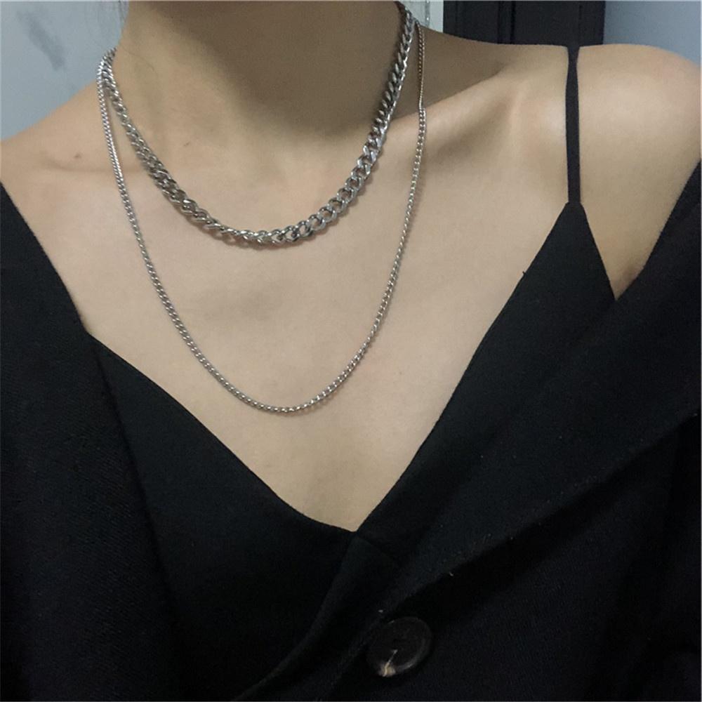 Trendy Double layer Long Chain Necklace Simple Minimalist Punk Chain Necklace for Women Men HB