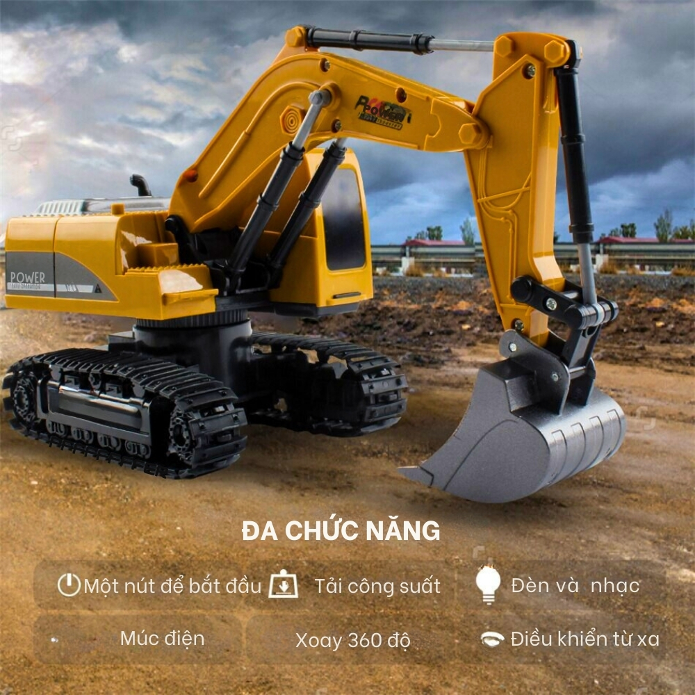 Đồ Chơi Xe Máy Xúc Điều Khiển Từ Xa Có Sạc Đầu Múc 5 Kênh