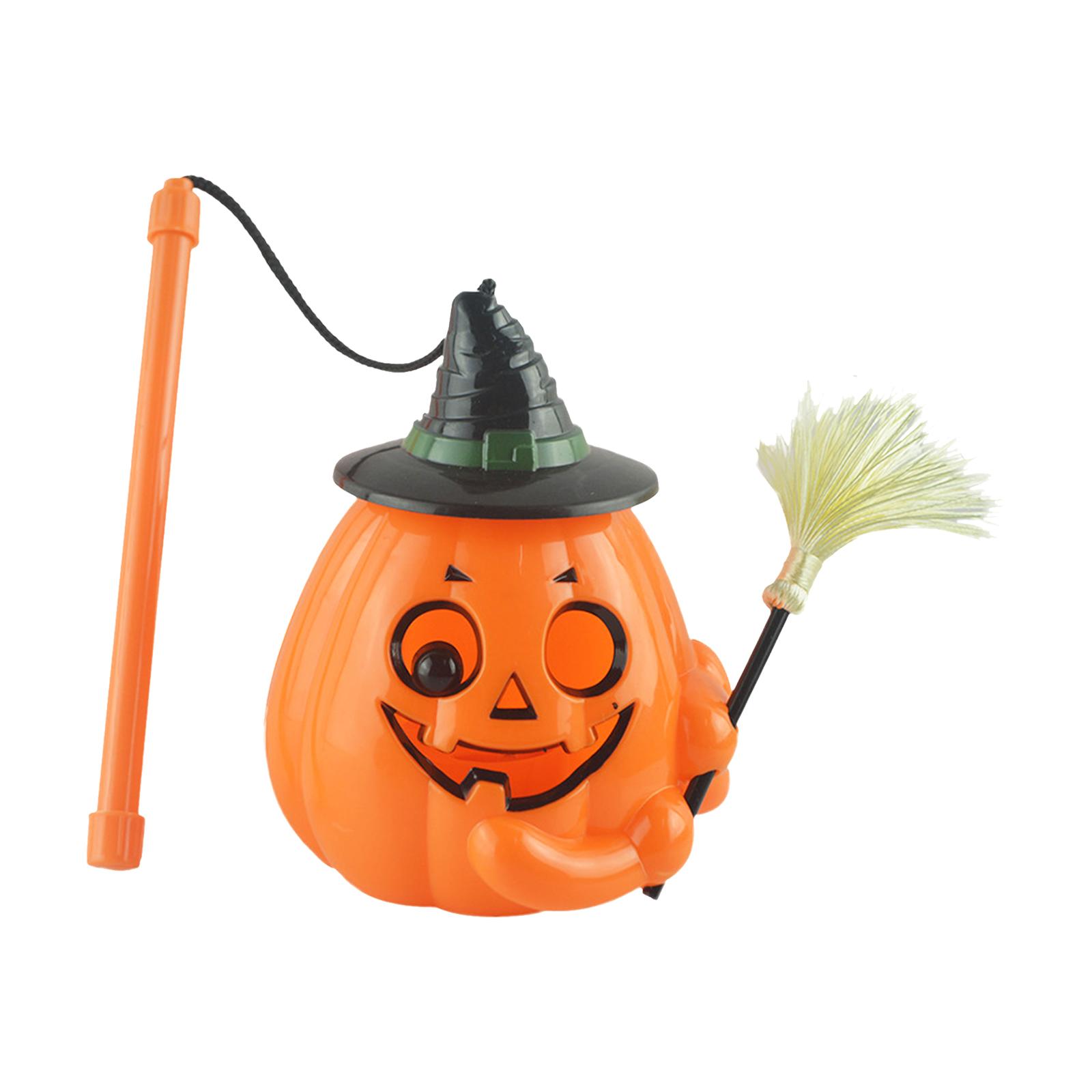 Đèn LED cầm tay Jack-O-Lantern với cây chổi Halloween Pumpkin hình dáng bí ngô cho trang trí tiệc