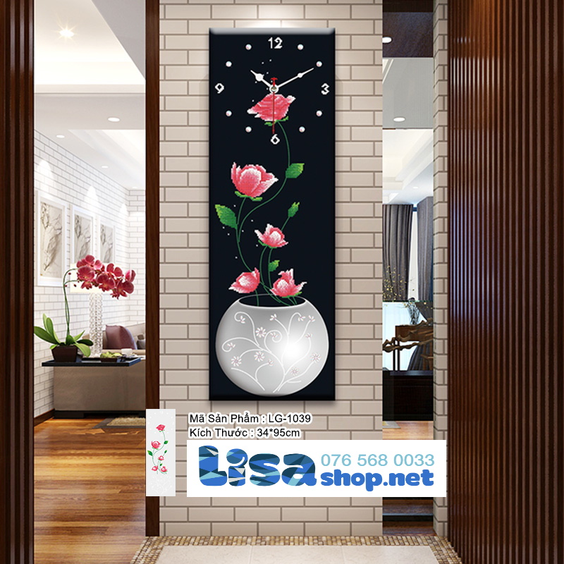 Tranh đính đá BÌNH HOA 34x95cm chưa đính lg1039