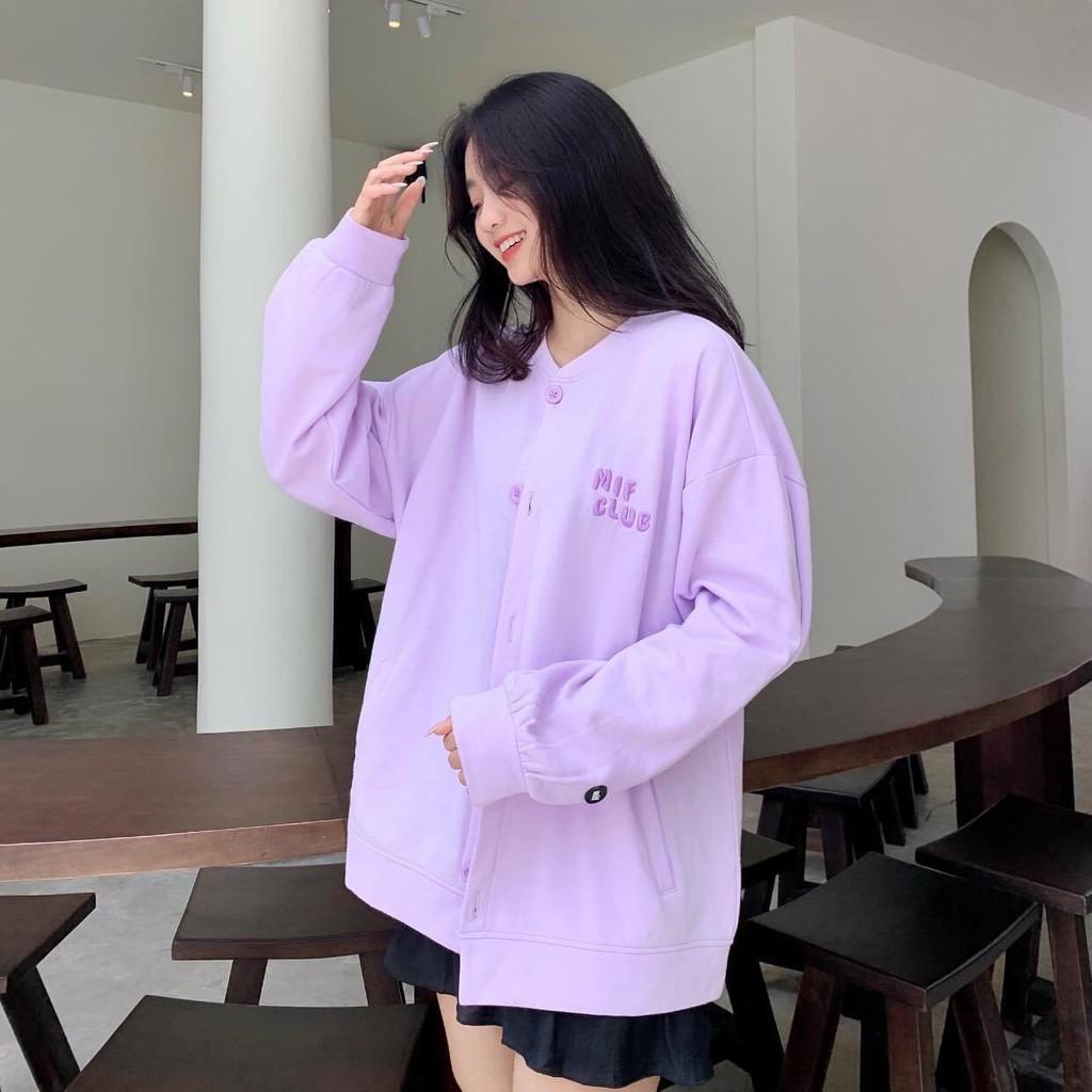 Áo Khoác Nỉ Thu Đông Cài Cúc 2 Màu Trắng Tím MIF CLUB