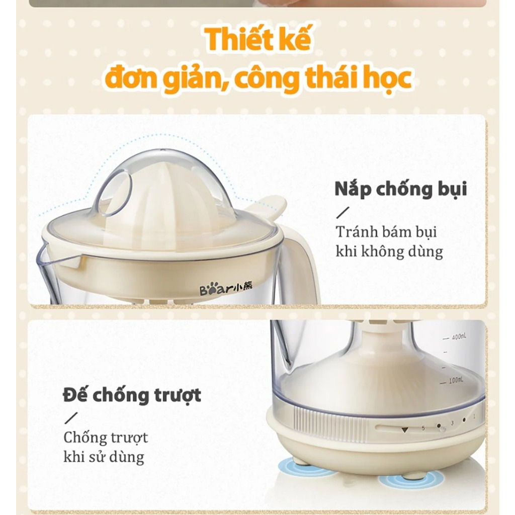 Máy vắt cam tự động Bear CZJ-A04B1, dung tích 400ml, dễ dàng vệ sinh, công suất 30W - HÀNG CHÍNH HÃNG