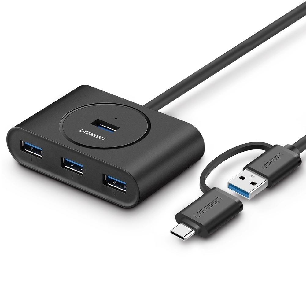 Ugreen UG40850CR113TK 1M Màu Đen Bộ chuyển đổi TYPE C sang 4 USB 3.0 + nguồn MICRO USB hỗ trợ OTG TYPE C - HÀNG CHÍNH HÃNG