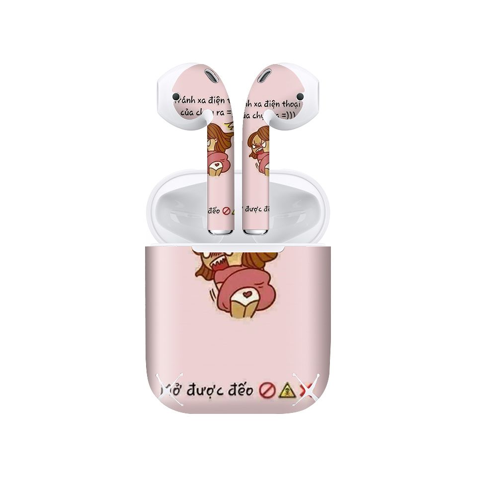 Miếng dán skin chống bẩn cho tai nghe AirPods in hình Tránh xa điện thoại ra - fun034 (bản không dây 1 và 2)