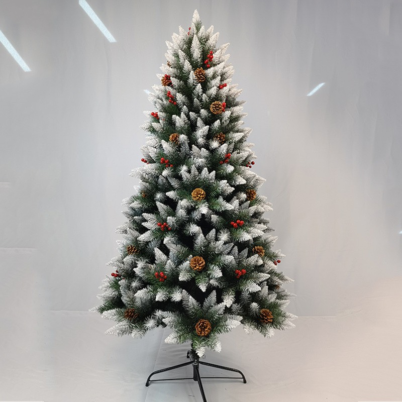 Cây thông C5 - 1.5m cao cấp sơn tuyết gắn trái đỏ trang trí noel, giáng sinh