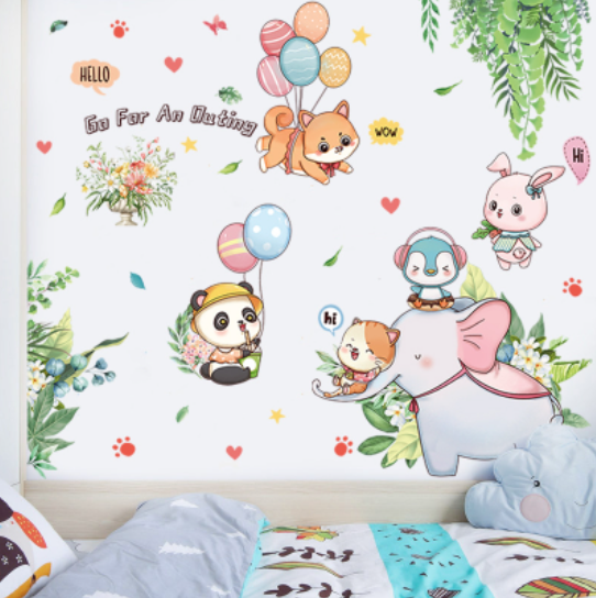 Decal trang trí tường - Những người bạn cầm bong bóng