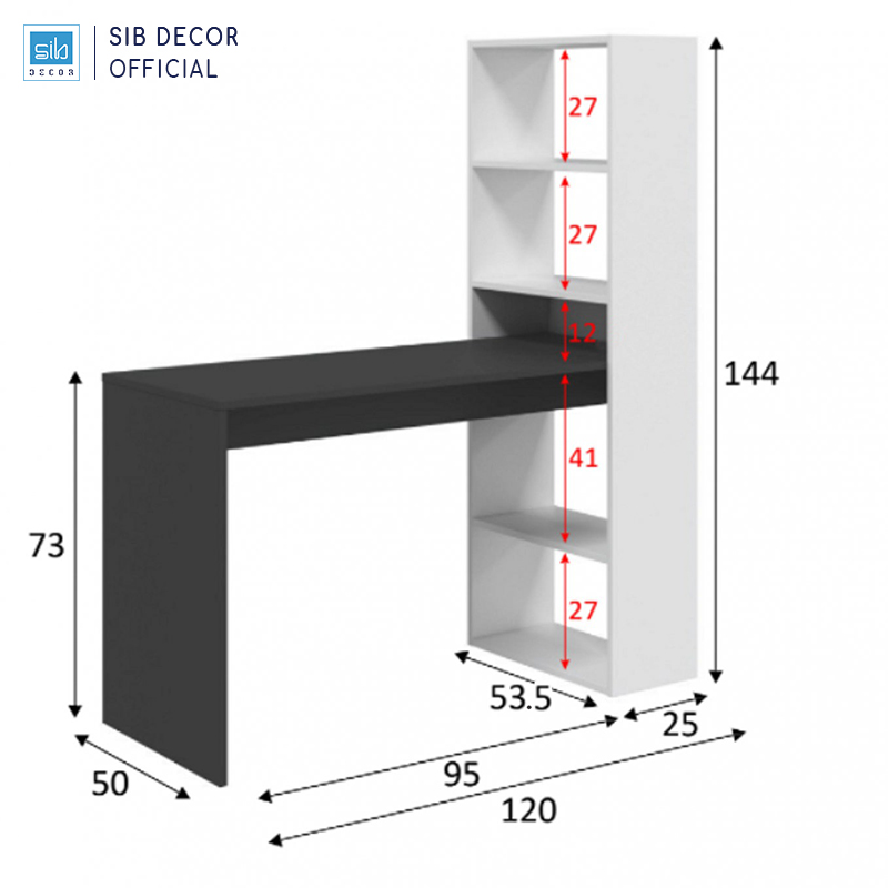 Bàn Làm Việc Kết Hợp Kệ Sách Nhiều Tầng, Gỗ Chống Ẩm Thương Hiệu SIB Decor