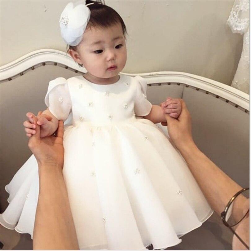 Đầm công chúa satin trắng đơn giản cho bé từ 1 - 12 tuổi