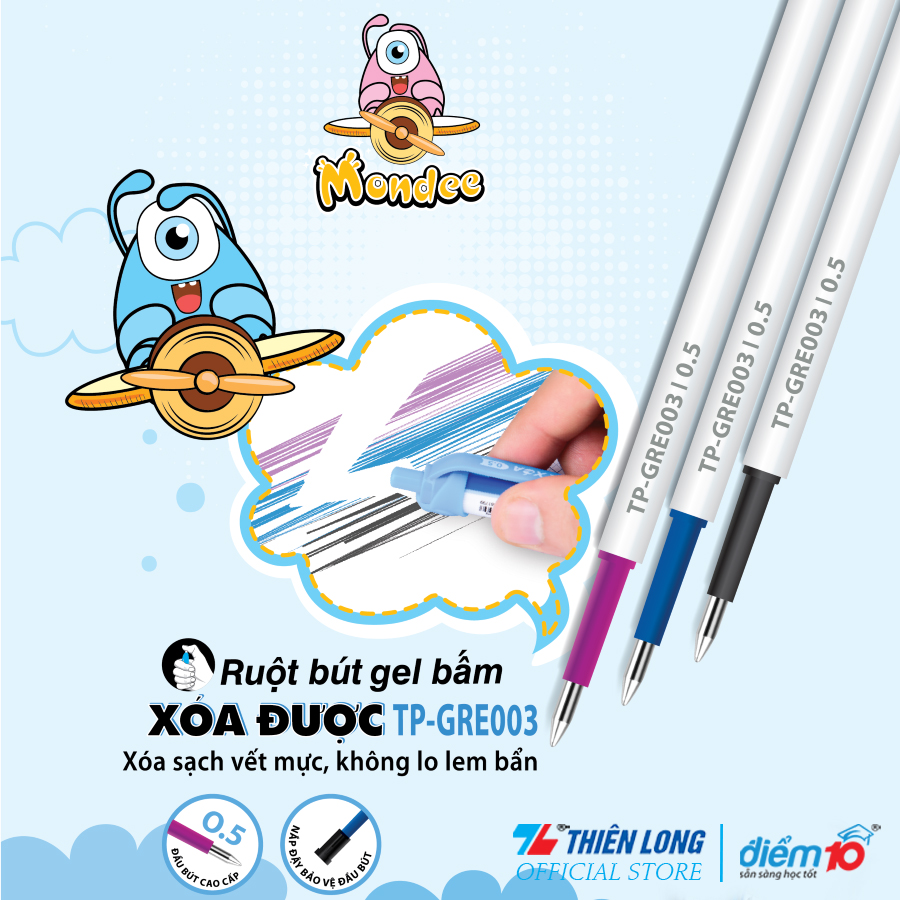 Ruột Bút Gel Xóa Được Thiên Long Điểm 10 Tp - Gre003 - Mực Xanh - Combo 5