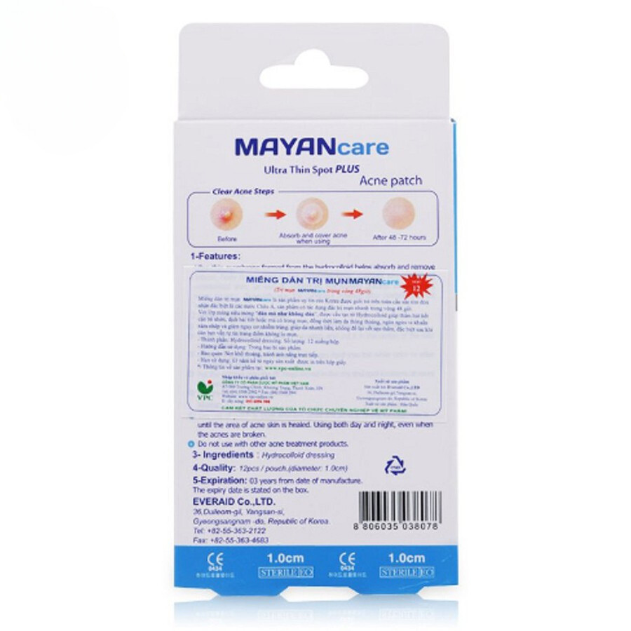 Combo 3 Miếng Dán Hỗ Trợ Điều Trị Mụn Mayancare 12 Miếng (1.0cm)