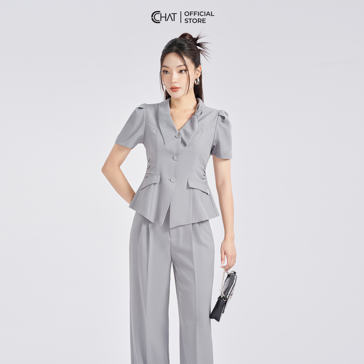 Set Đồ Nữ  Áo Cổ V Quần Suông Chất Tuytsi Cao Cấp Mềm Mịn 53BNS2002ST
