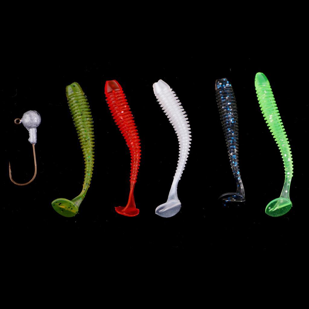 1 Box of 50pcs Bionics Soft Fishing Lures and 10pcs Lead Head Fishing Hooks