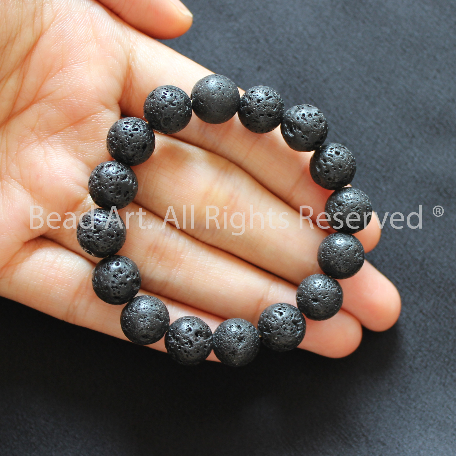 Vòng Tay 10MM Đá Dung Nham Núi Lửa, Black Lava Tự Nhiên Màu Đen, Loại AA, Thuỷ, Mộc, Đá Phối Vòng Tay Phong Thuỷ, Trang Sức, Chuỗi Hạt - Bead Art