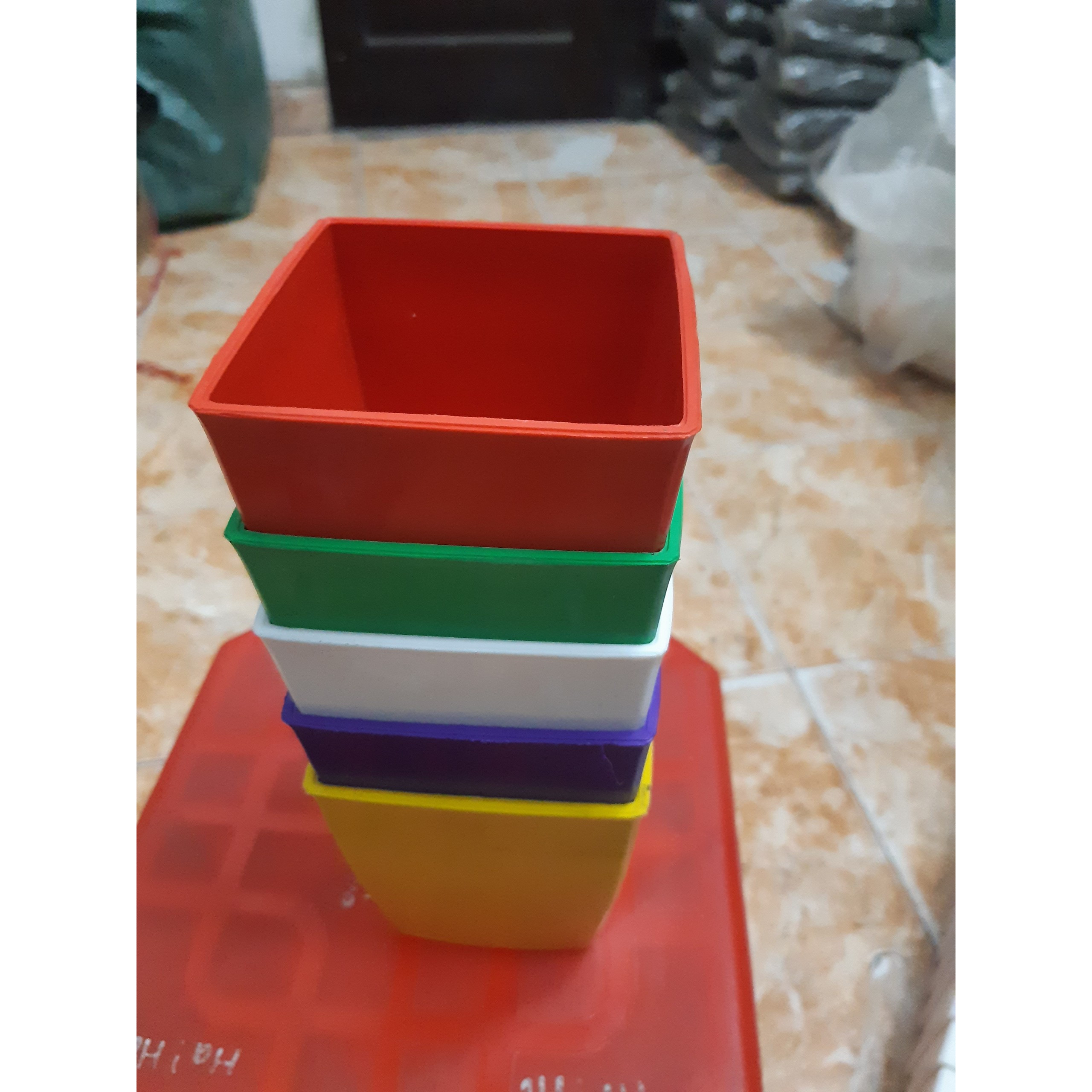 Combo 5 Chậu nhựa mini vuông cạnh 9x9 trồng cây phong thủy để bàn