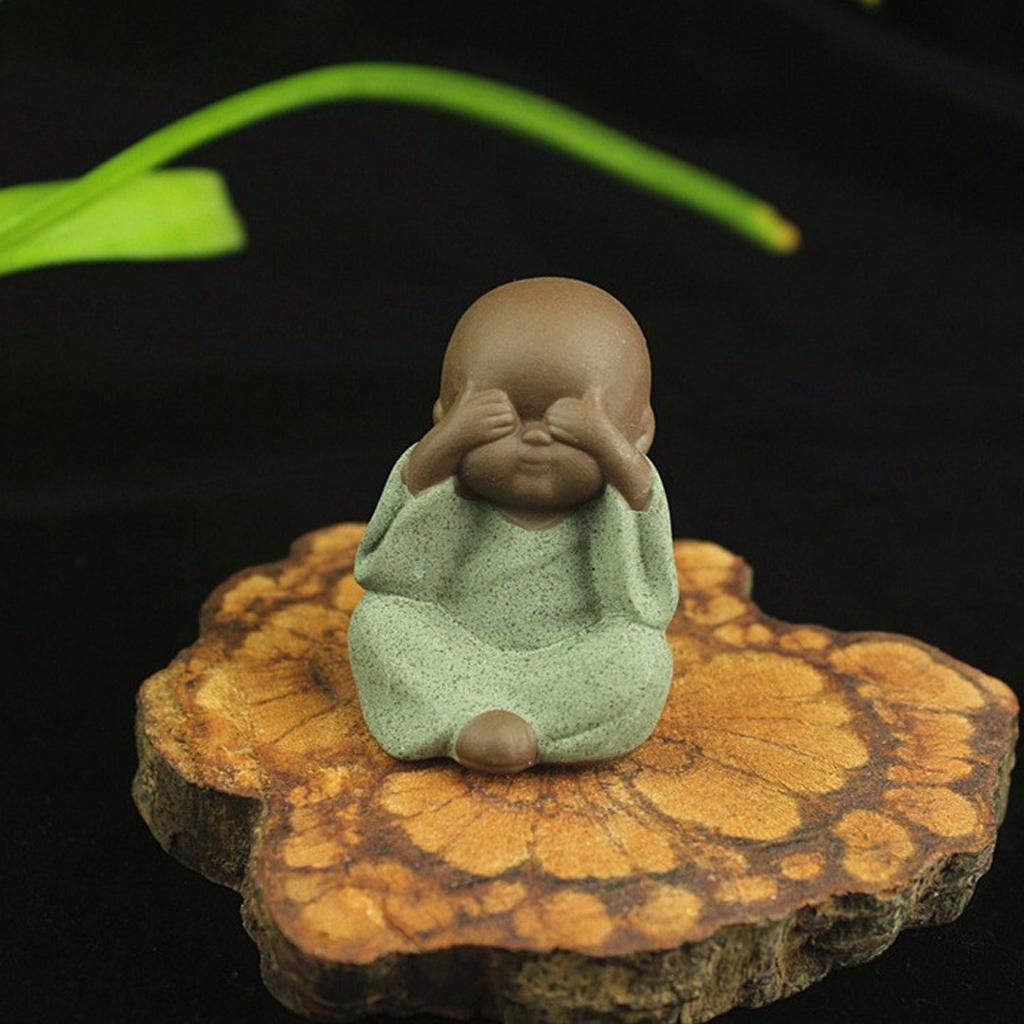 2xCeramic Small Buddha Statue Monk Figurine Tea Pet Decorative Ornaments Green