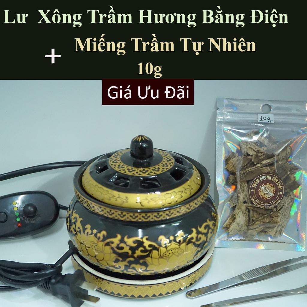 Lư Xông Trầm Hương bằng điện – Màu Vàng đen siêu Sang – Xông Bột, Miếng Trầm