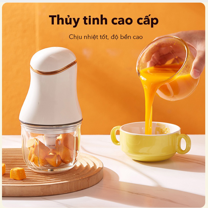 Máy xay sinh tố cầm tay xay thịt, rau củ, cối thuỷ tinh 300ml, 200W