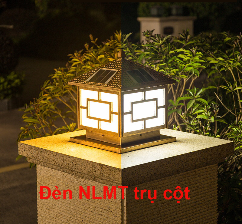 Đèn năng lượng mặt trời trụ cột sân vườn,Vỏ nhôm ,Tấm pin liền , kích thước 25x25cm