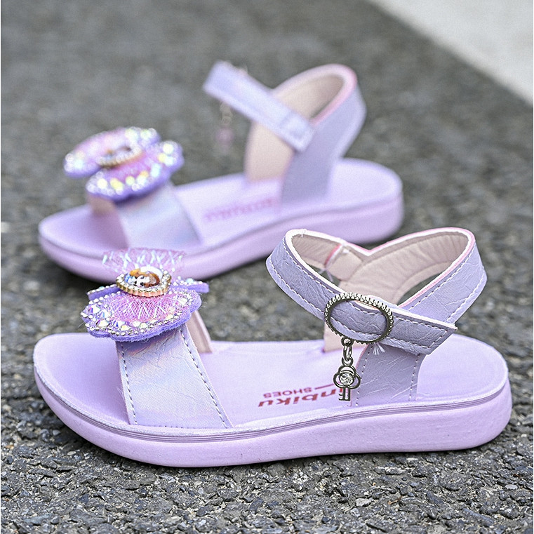 Sandal đính nơ hình công chúa cho bé gái - Xăng đan đi học cho bé gái TTV60