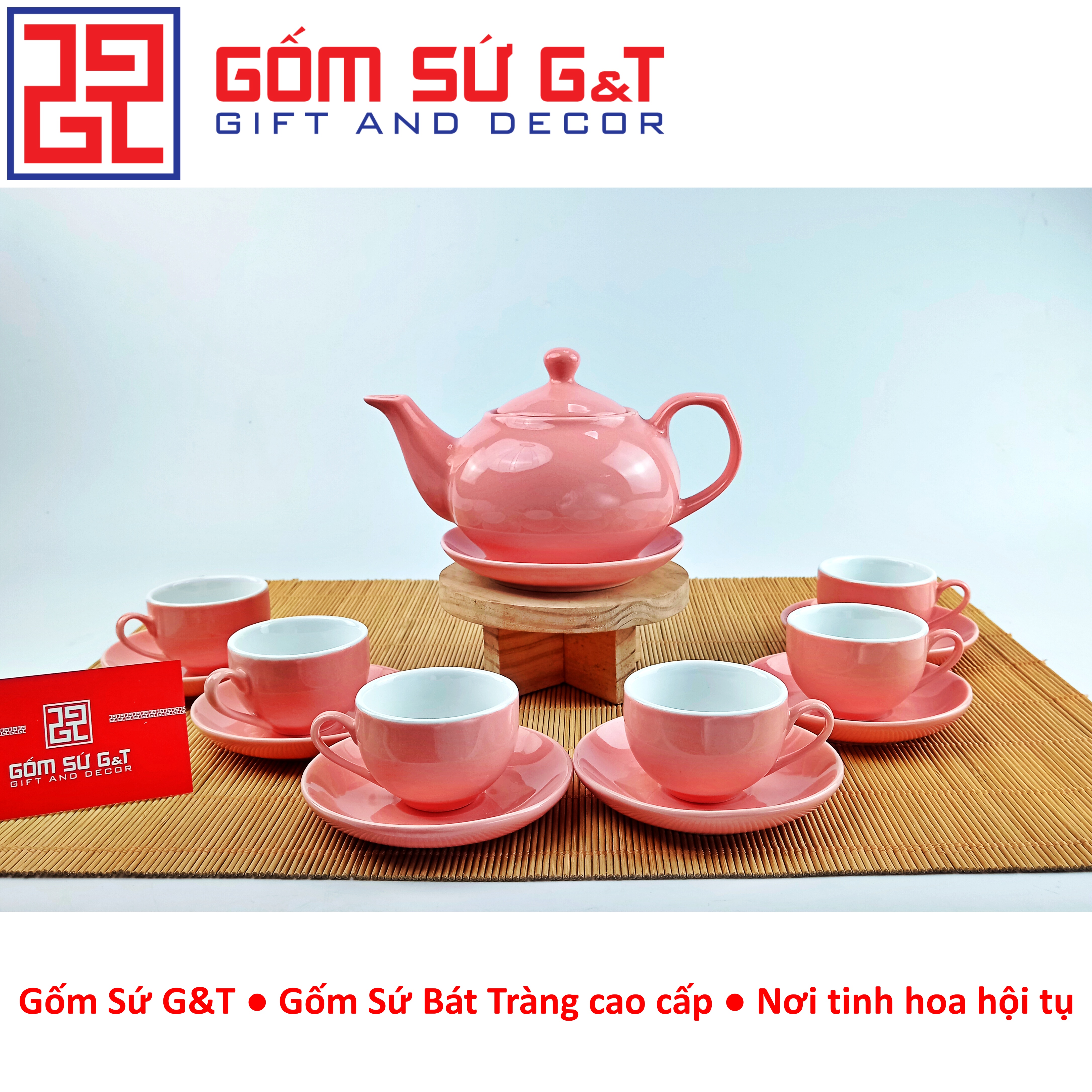 Bộ trà dáng bưởi màu hồng Gốm Sứ G&amp;T