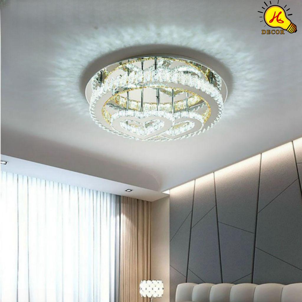 Đèn ốp trần pha lê phòng khách, phòng ngủ HQ - mã PLM23401 - ánh sáng 3 màu sang trọng, tiết kiệm HQ DECOR (HÀNG NHẬP KHẨU)