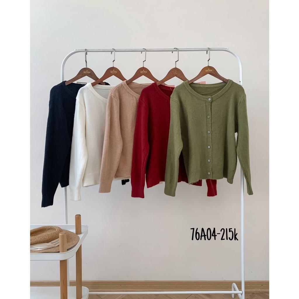 Áo khoác len cardigan nữ cổ tròn khuy trước tay bo 76a04 by germe
