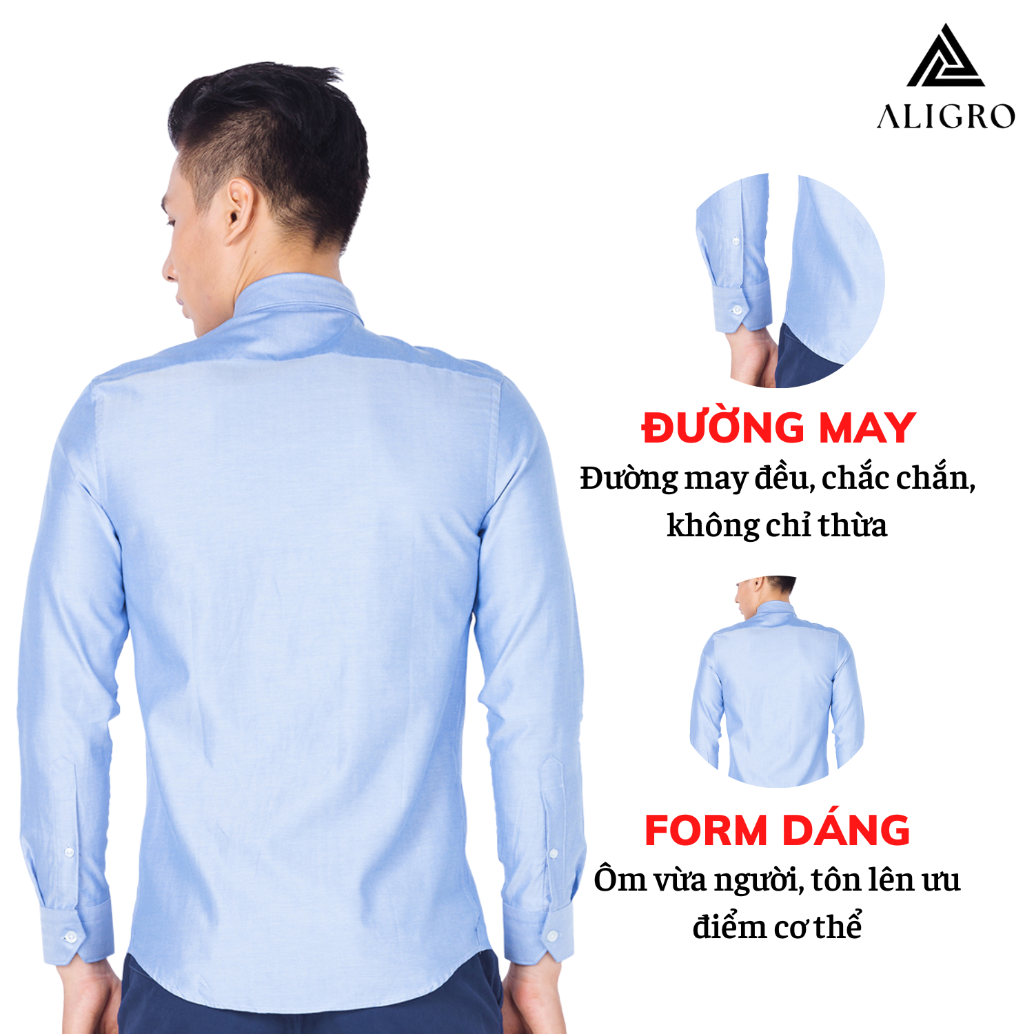 Áo sơ mi nam dài tay ALIGRO 100% chất cotton xanh nước biển, cổ bẻ dáng ôm body ALGS050